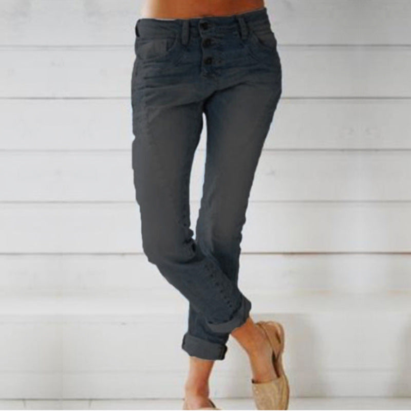 Damen-Jeans, schlanke, schlankmachende Hose mit geradem Bein