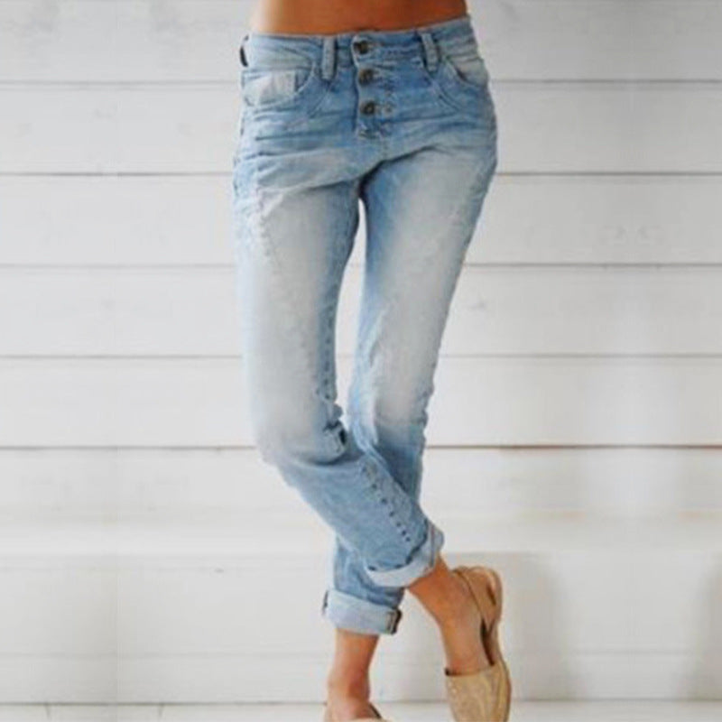 Damen-Jeans, schlanke, schlankmachende Hose mit geradem Bein