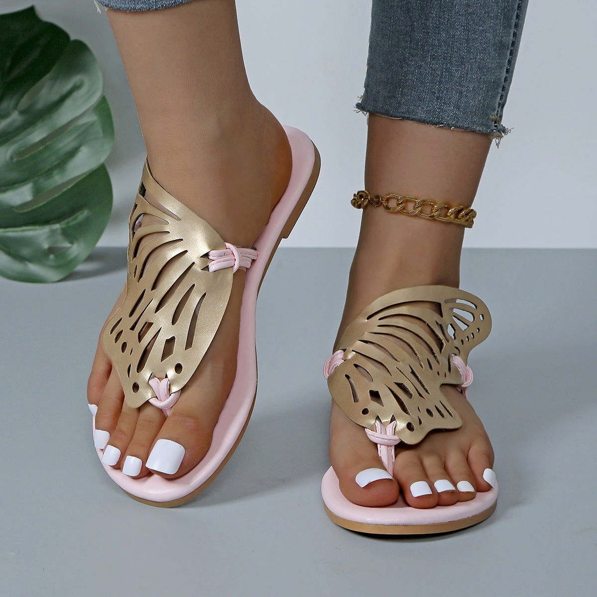 Mode Schmetterling Flip-Flops Sommer Sandalen für Frauen Casual Strands chuhe Neue flache Slides mit niedrigem Absatz
