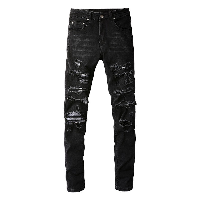 Grau Weiß gefärbte elastische Slim Fit Schwarze Jeans für Herren