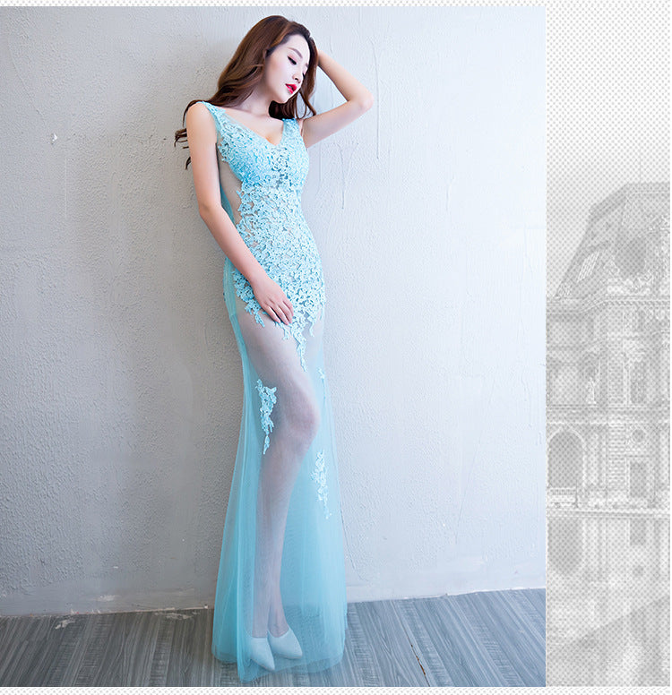 Spitzen Sexy Transparentes Meerjungfrau-Abendkleid