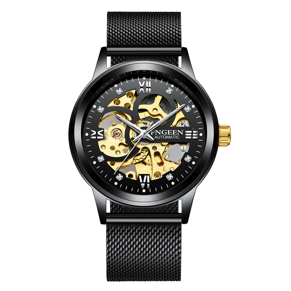 Mode Luxus Leuchtende wasserdichte Stahlband mechanische Uhr
