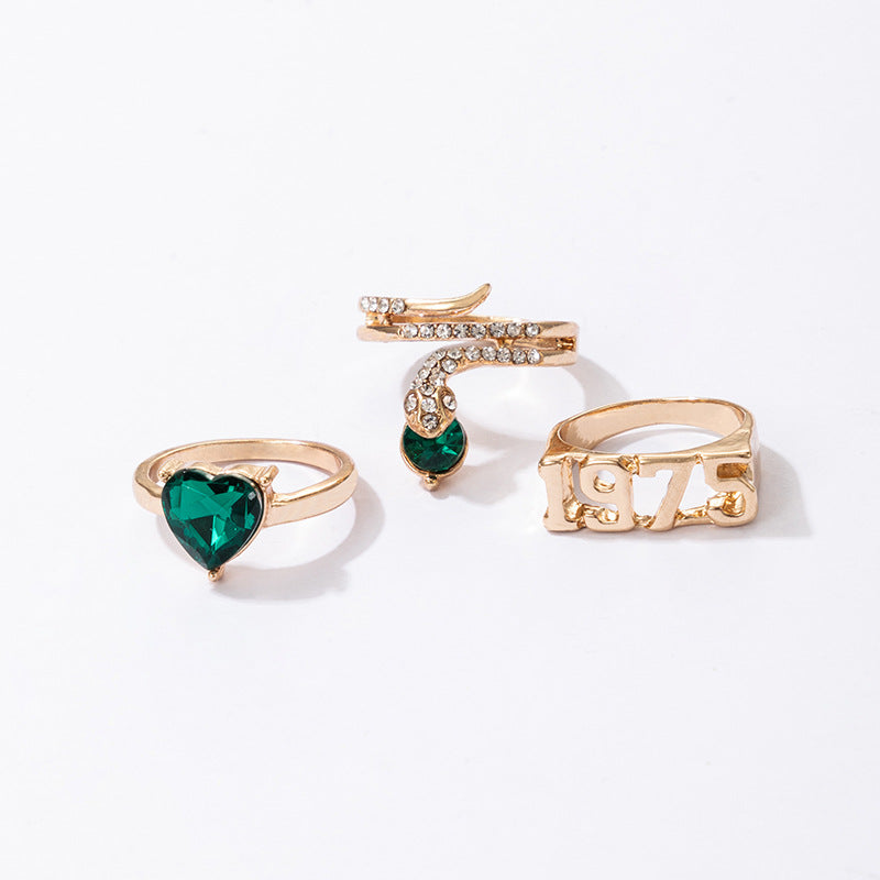 3-Teiliges Set Smaragd-Herz-Diamant Ring