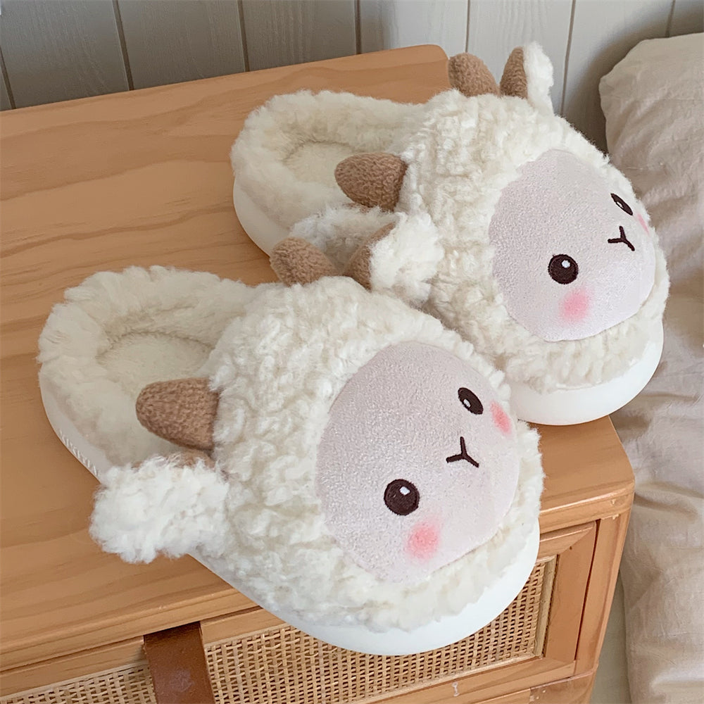 Liebenswerte, kleine Schafe - Winterhausschuhe für Paare, warm und rutschfest, aus Baumwolle.