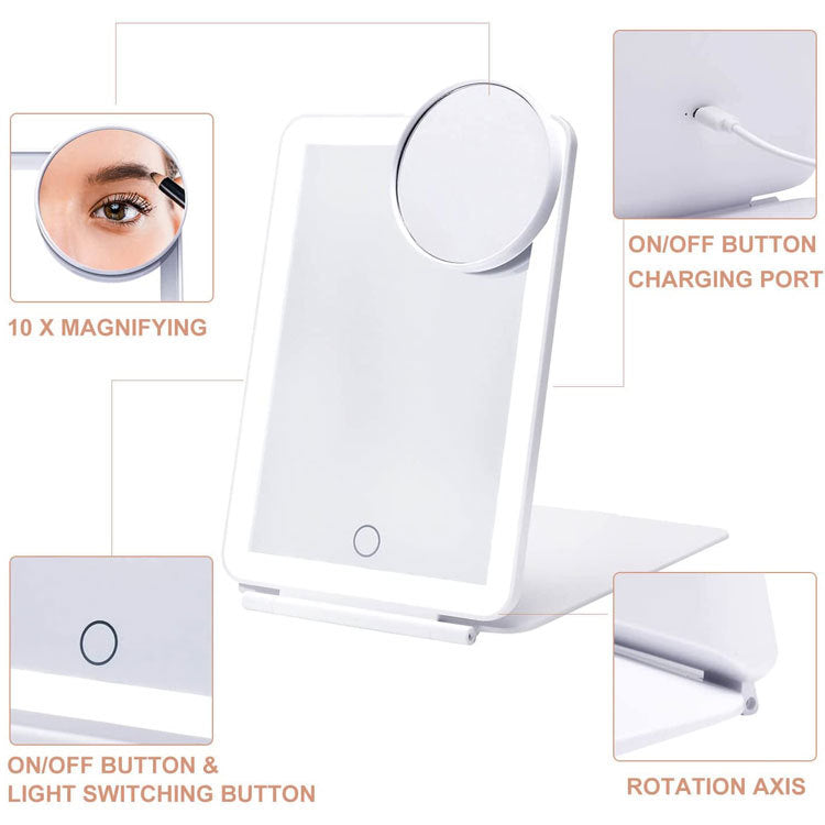 LED-Touch-Make-up-Spiegel mit tragbarem Faltlicht Flip