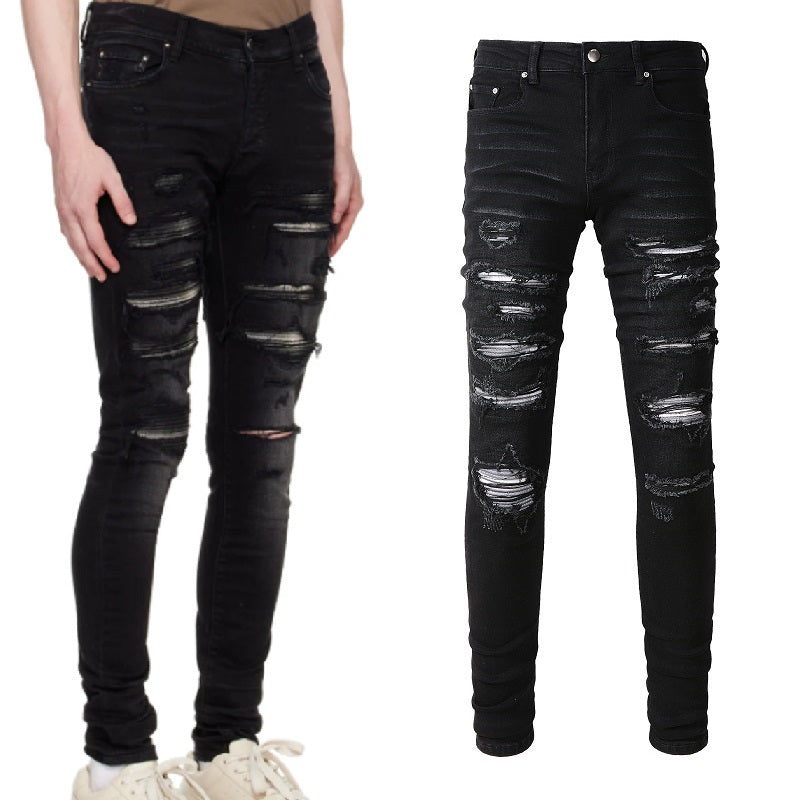 Grau Weiß gefärbte elastische Slim Fit Schwarze Jeans für Herren